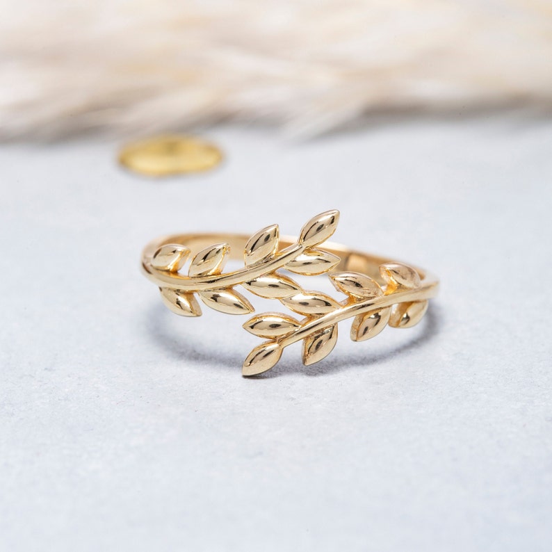 14K Solid Gold Olive Leaf Ring, 925 Sterling Silver Olive Leaf Ring, Leaf Ring, Mother's Day Gift, Valentine's Day Gift, Christmas Gift image 2