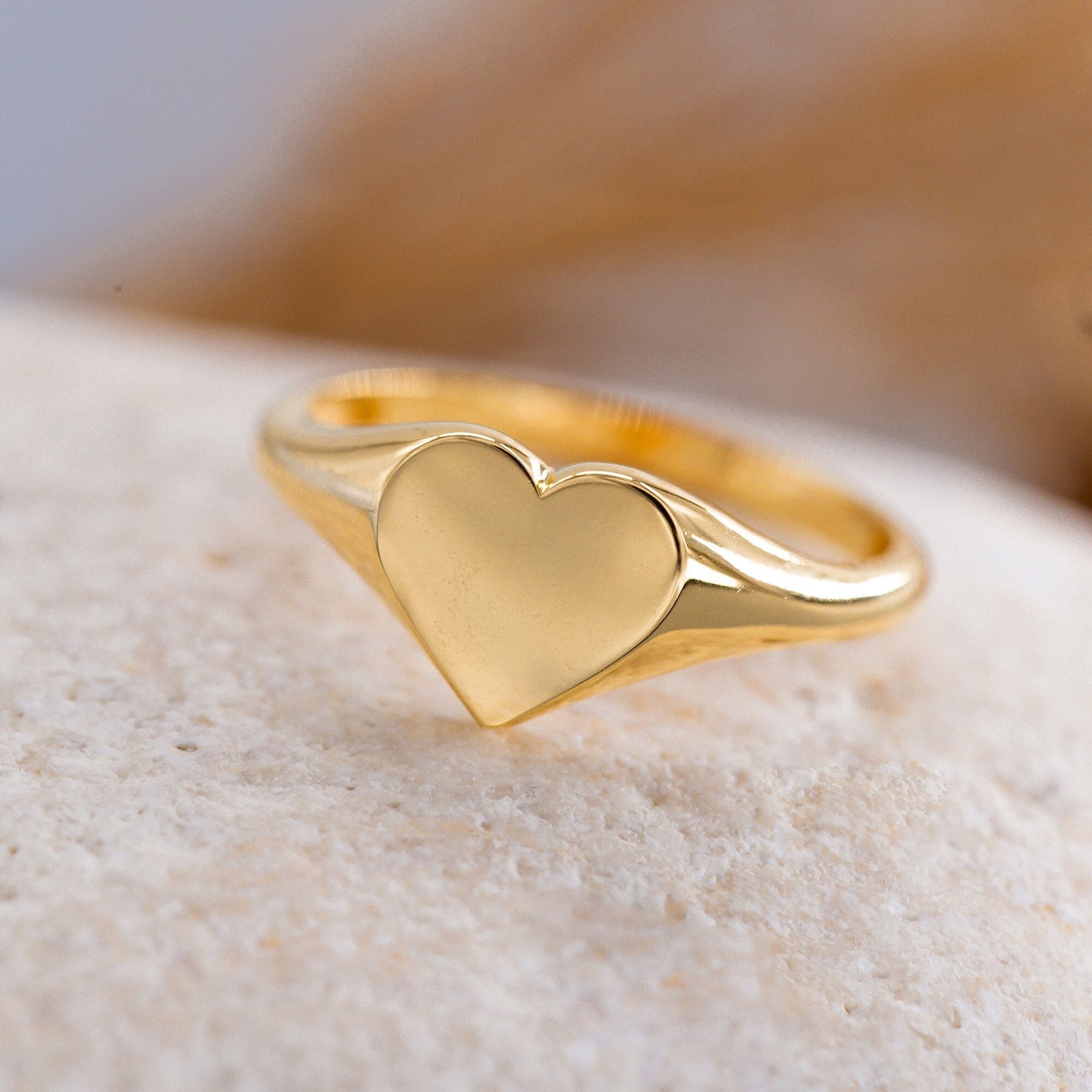 14K Solid Gold Heart Signet Ring, 925 Sterling Silver Heart Signet Ring, Personalization Ring, Mother's Day Gift, Valentine's Day Gift