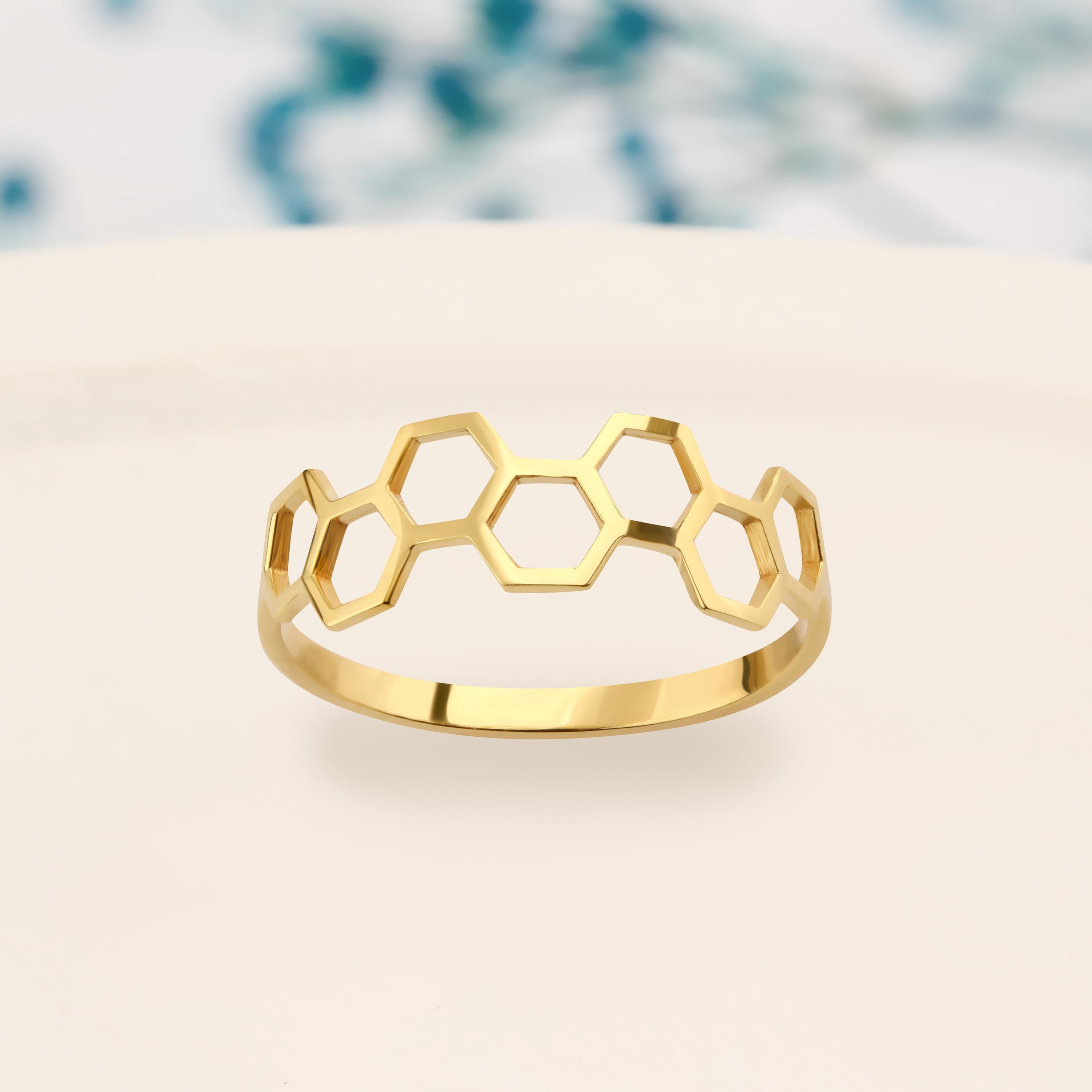アクセサリー 925 Silver Honeycomb Ring GOLD 14K Solid Gold Honeycomb Ring, 925 Sterling Silver Honeycomb Ring
