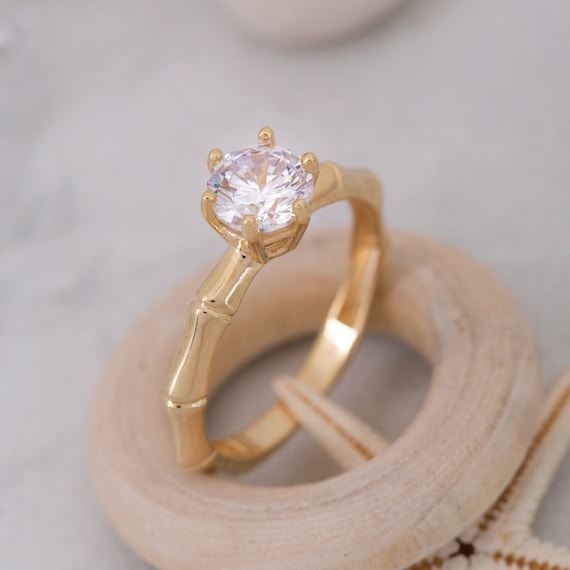 14K Massivgold Bambus Solitrring, 925 Sterlingsilber Bambus Solitrring,  6.50 mm Solitr, Valentinstaggeschenk, Muttertagsgeschenk - Etsy sterreich