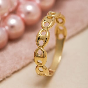 14k Solid Gold Mariner Chain Ring, 925 Sterling Silver Mariner Chain Ring,  Puff Mariner Anchor Chain Ring, Statement Ring, Minimalist Ring