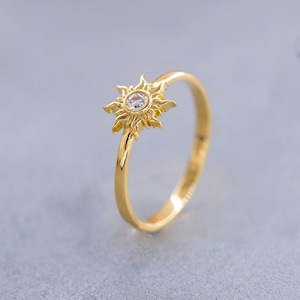 14K Solid Gold Sun Ring, Sterling Silver Sun Ring, Birthstone Ring, Minimalist Ring, Mother's Day Gift, Valentine's Day Gift, Christmas Gift image 6