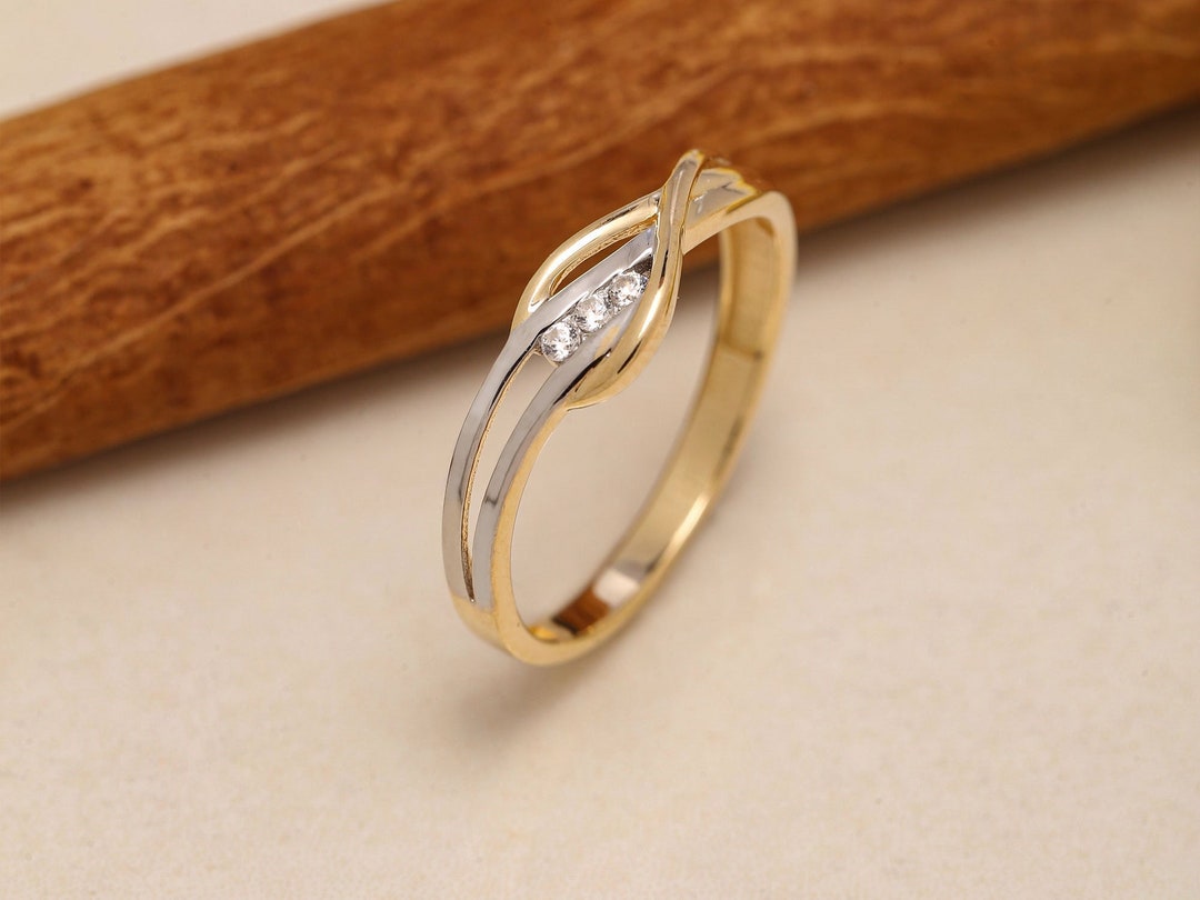 14K Solid Gold 2 Tone Ring, 925 Sterling Silver 2 Tone Ring, Two Tone ...