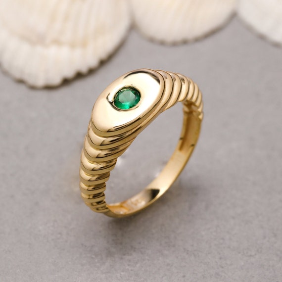 14K Gold Plated Croissant Signet Ring 1263