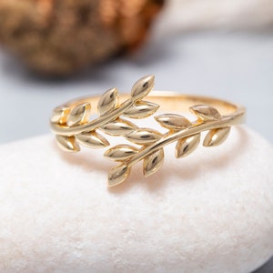 14K Solid Gold Olive Leaf Ring, 925 Sterling Silver Olive Leaf Ring, Leaf Ring, Moederdag Cadeau, Valentijnsdag Cadeau, Kerstcadeau afbeelding 1