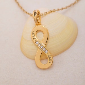 14K Solid Gold Infinity Necklace, Love Infinity Necklace, 925 Sterling Silver Infinity Necklace, Valentine&#39;s Day Gift, Mother&#39;s Day Gift