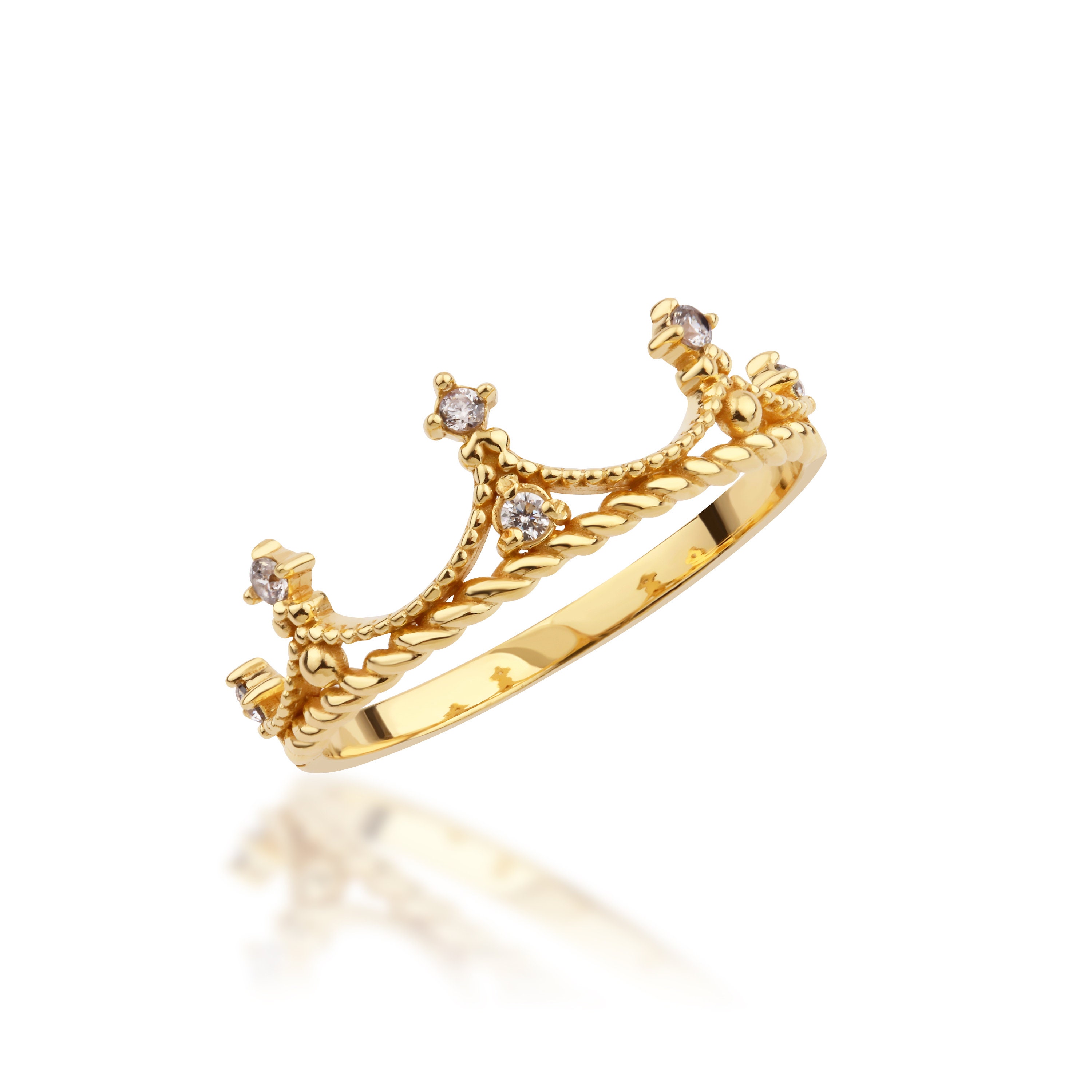 14K Solid Gold Crown Ring, Sterling Silver Crown Ring