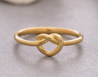 14K Solid Gold Love Knot Ring, 925 Sterling Silver Love Knot Ring, Heart Knot Ring, Dainty Ring, Mother's Day Gift, Valentine's Day Gift