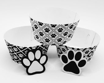 Paw Print Cupcake Wrappers & Toppers: Black and White Party Decor (PDF Download)