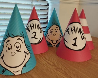 Whimsical Red & White Cone Hats | Printable Party Hats | Book-Themed Celebration – Digital PDF