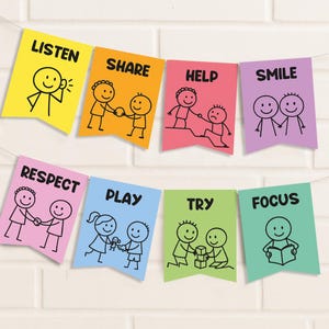 Classroom Rules Banner: 16 Positive Behavior Posters (Two Sizes PDF)