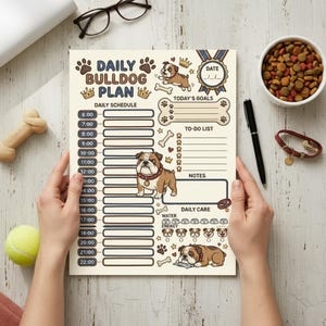 Bulldog Daily Planner Printable | Dog Care Schedule (PDF, PNG, JPG)