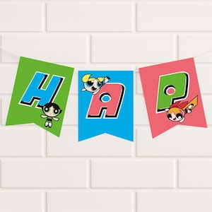 Bannière D'Anniversaire Personnalisable Powerpuff Girls - Décoration De Fête Pour Enfants - Vinyle Multicolore