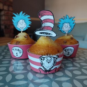 Cupcake Wrapper Set – Whimsical Red & Blue Theme | Dr. Seuss Inspired | PDF Printable | Digital Product
