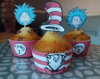 Cat in the Hat Printable | Cupcake Wrapper and Topper - PDF Download Dr Seuss