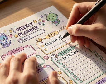 Kawaii Gamer Weekly Planner Printable | Schedule (PDF, JPG, PNG)