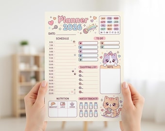 Kawaii Katze Kalender 2026 | Süßer Tagesplaner Printable | A4 PDF
