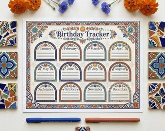 Talavera Birthday Tracker – Floral Calendar Chart (PDF PNG JPG)