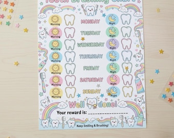 Tooth Brushing Chart for Kids Printable | Morning & Night Dental Routine | Rainbow Tooth Chart | Kids Hygiene Tracker | Instant Download