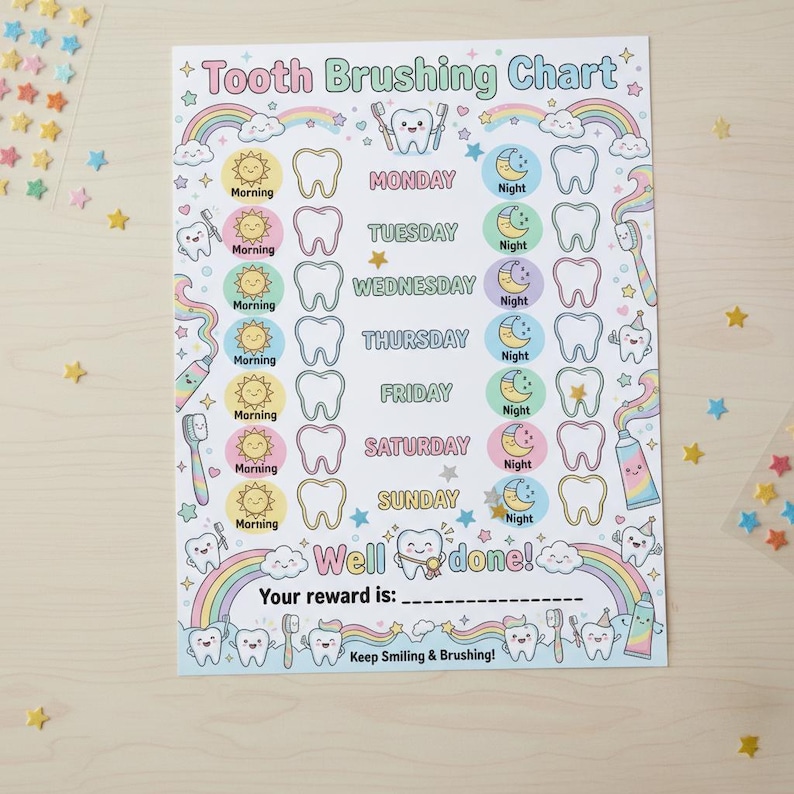 Tooth Brushing Chart for Kids Printable | Morning & Night Dental ...