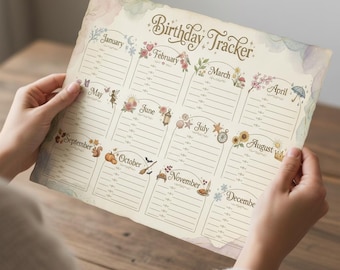 Fairytale Birthday Tracker Printable | Vintage Family Organizer (A4 Landscape PDF)
