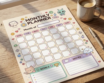 Kawaii Gamer Monatsplaner | Druckbarer Kalender (PDF, JPG, PNG)