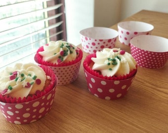 Polka Dots Cupcake Wrappers | Red & White Party Decor | Printable Cupcake Liners | Digital Download