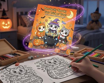 Coloring Book PDF | Spooky Cats | 30 Fun & Stress Relief Coloring Pages | FastParty
