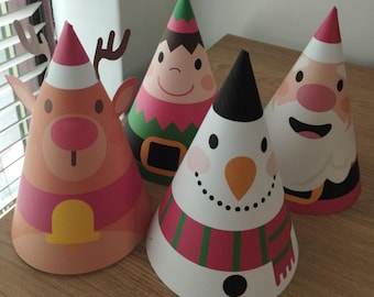 Printable Christmas Party Hats – Santa, Elf, Reindeer & Snowman (Digital Download)