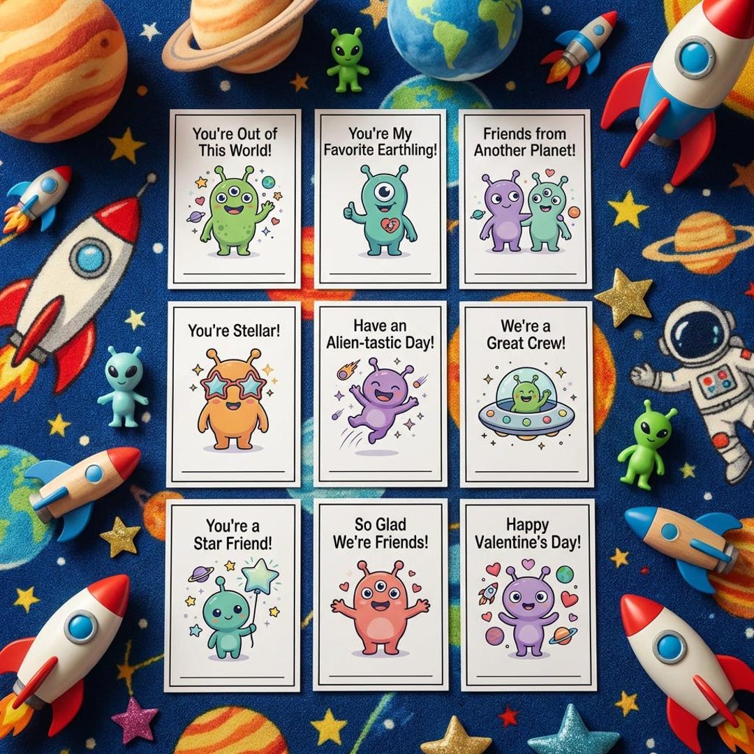Alien Valentine Cards for Kids | Friendship Classroom Valentines ...