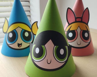 Powerpuff Girls Printable | Cone Hats Digital File - PDF Download