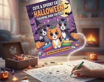 Cute Halloween Cats Coloring Book | 30 Printable Pages (PDF)