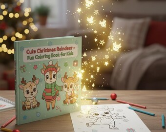 Christmas Reindeer Coloring Book for Kids – Instant Download