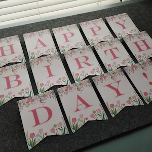 Blumen alles Gute zum Geburtstag Banner | Druckbare Frühling Party Dekor | Digitaler Download PDF | Digitales Produkt