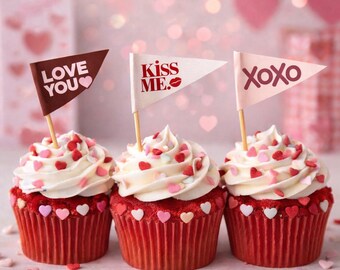 13 Valentine’s Day Cupcake Toppers & Mini Flags | Printable Love Party Decor