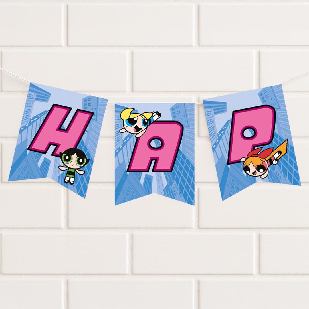 Puff Banner Powerpuff Girls Birthday Banner: Printable Cartoon Party Decoration ...