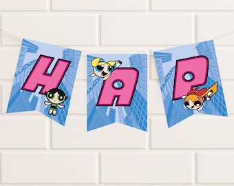 Powerpuff Girls Birthday Banner: Printable Cartoon Party Decoration (Digital Download