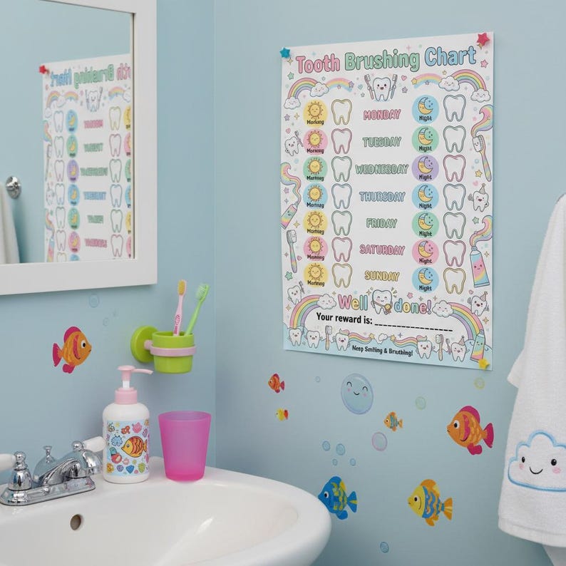 Tooth Brushing Chart for Kids Printable | Morning & Night Dental ...