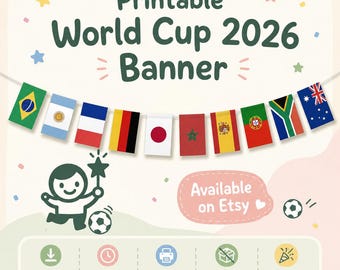 World Cup 2026 Banner Printable – Countries Flags Bunting – Instant Download PDF A4