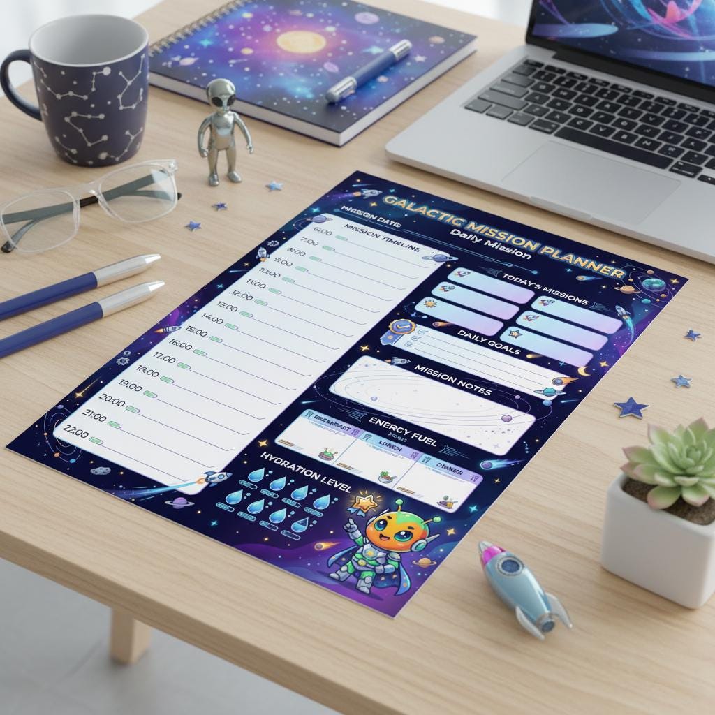 Galactic Mission Daily Planner Printable | Space Theme Daily Planner ...