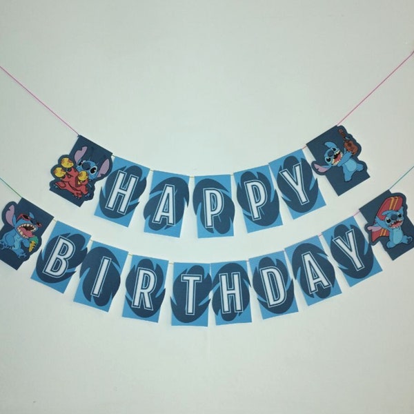 Stitch Banner Happy Birthday Printable | Banner Digital - PDF Download