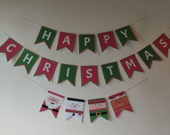 Merry & Happy Christmas Banner Printable | Digital PDF Download | Christmas Party Decoration