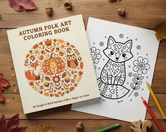 Folk Art Coloring Book: Scandinavian Autumn Designs (Digital Download)