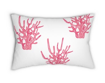 Cuscino lombare rosa costiero / Design accento corallo / Arredamento casa sulla spiaggia