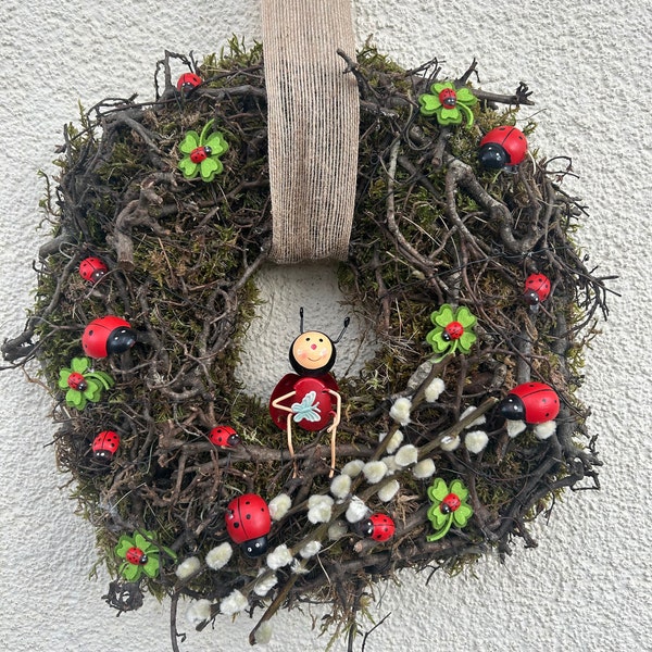 Spring/door wreath made of natural materials with ladybugs/spring decoration/door decoration