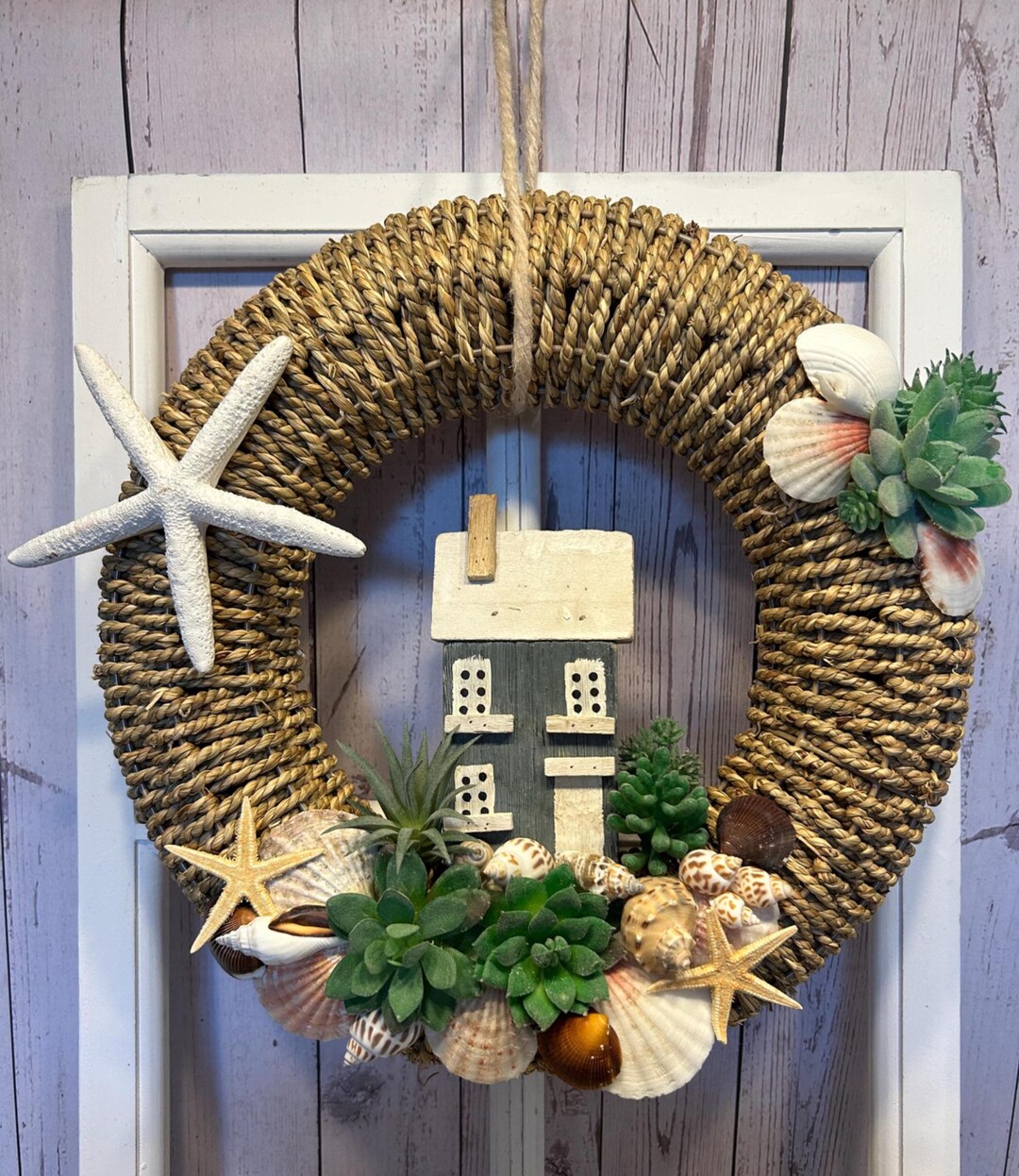Maritime Summer Wreath With Beach House – Seagrass Door Wreath 35 Cm ...