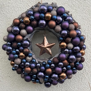 Christmas wreath with metal star and Christmas balls/ Christmas decoration/ Winter wreath/ Winter decoration