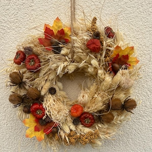 Herbstkranz aus Trockenblumen mit Naturmaterialien/ Herbstdeko/Türdeko/Türkranz