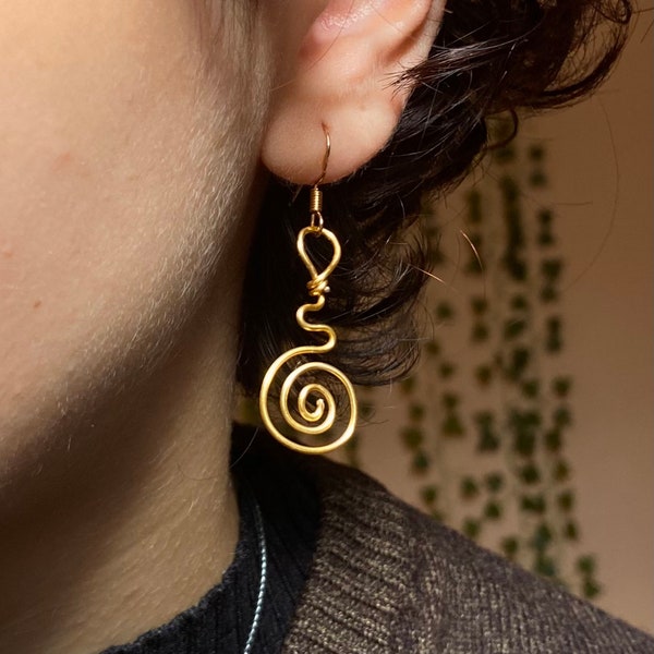 Boucles d’oreille spirale en fil de cuivre,Spirale, Boucles d'oreille tourbillonantes, Idée de cadeau