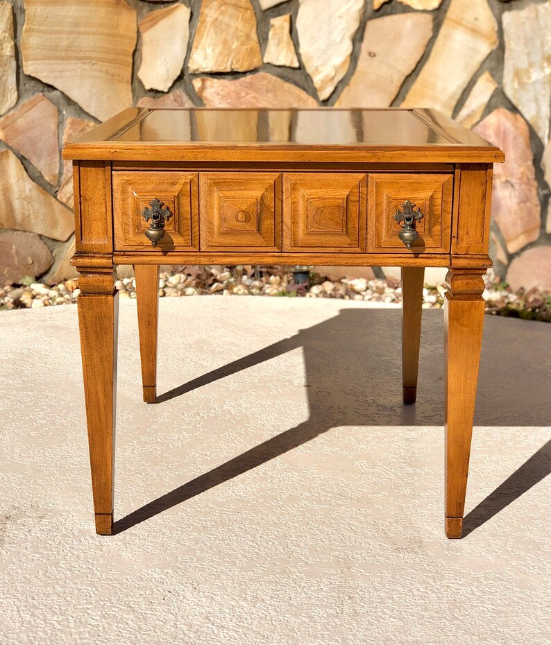Vintage Solid Wood Mid Century End Table With Drawer Etsy